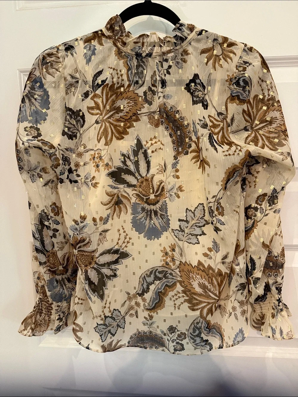 LOFT Cream Floral Sheer Blouse with Brown and Blue Print